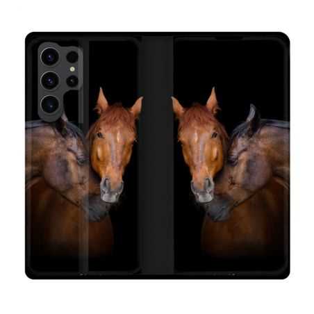 Housse Cuir Portefeuille Pour Samsung Galaxy S23 Ultra Animal Cheval Marron