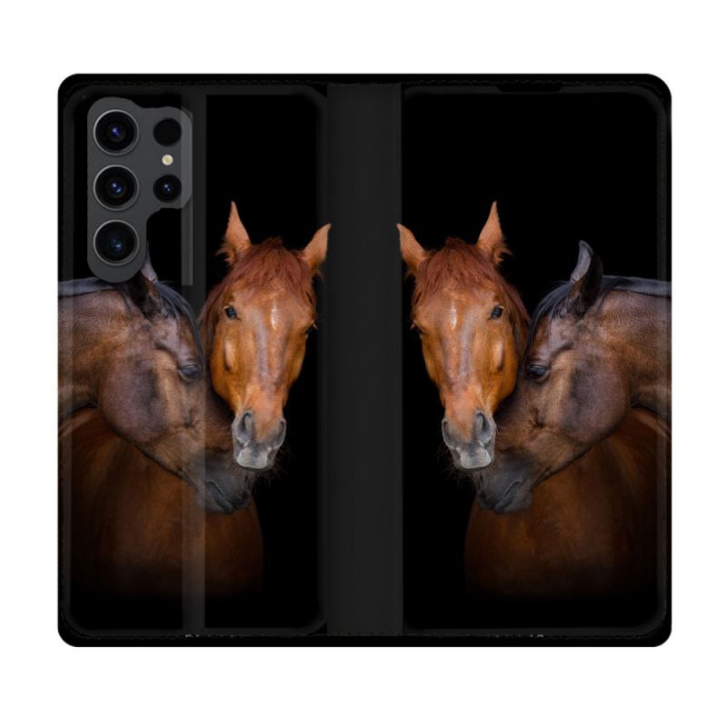 Housse Cuir Portefeuille Pour Samsung Galaxy S23 Ultra Animal Cheval Marron