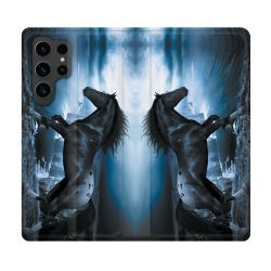 Housse Cuir Portefeuille Pour Samsung Galaxy S23 Ultra Animal Cheval Noir