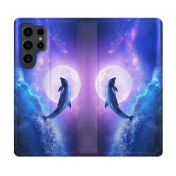 Housse Cuir Portefeuille Pour Samsung Galaxy S23 Ultra Animal Dauphin Vague
