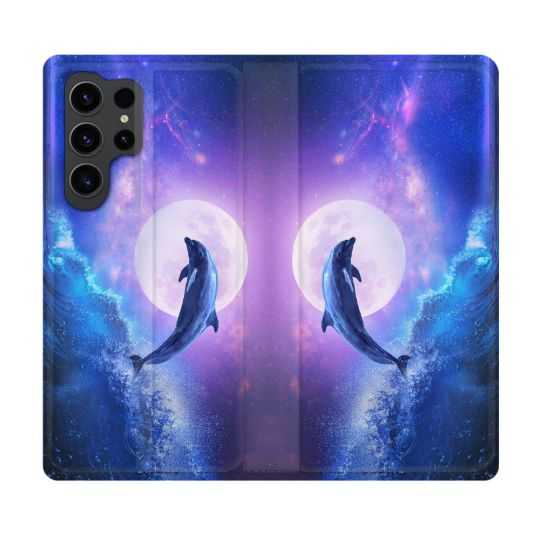 Housse Cuir Portefeuille Pour Samsung Galaxy S23 Ultra Animal Dauphin Vague