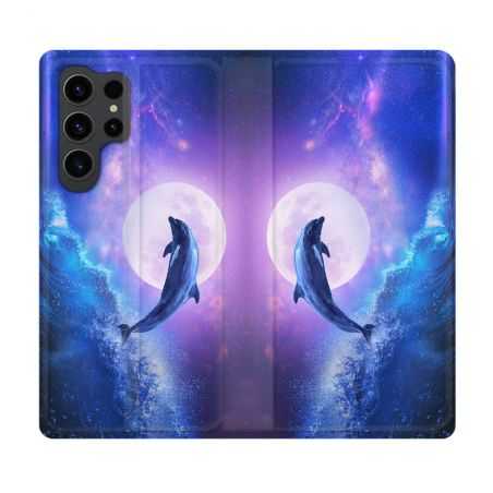 Housse Cuir Portefeuille Pour Samsung Galaxy S23 Ultra Animal Dauphin Vague
