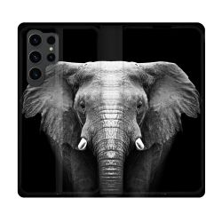 Housse Cuir Portefeuille Pour Samsung Galaxy S23 Ultra Animal Elephant Noir