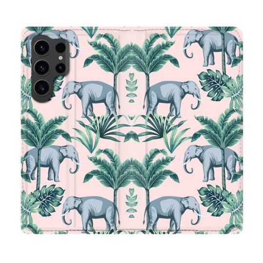 Housse Cuir Portefeuille Pour Samsung Galaxy S23 Ultra Animal Elephant Pattern