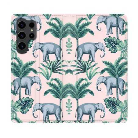 Housse Cuir Portefeuille Pour Samsung Galaxy S23 Ultra Animal Elephant Pattern