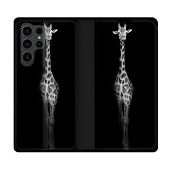 Housse Cuir Portefeuille Pour Samsung Galaxy S23 Ultra Animal Girafe Noire
