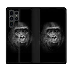 Housse Cuir Portefeuille Pour Samsung Galaxy S23 Ultra Animal Gorille Noir