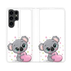 Housse Cuir Portefeuille Pour Samsung Galaxy S23 Ultra Animal Koala Cœur