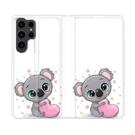 Housse Cuir Portefeuille Pour Samsung Galaxy S23 Ultra Animal Koala Cœur