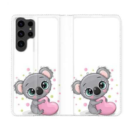 Housse Cuir Portefeuille Pour Samsung Galaxy S23 Ultra Animal Koala Cœur