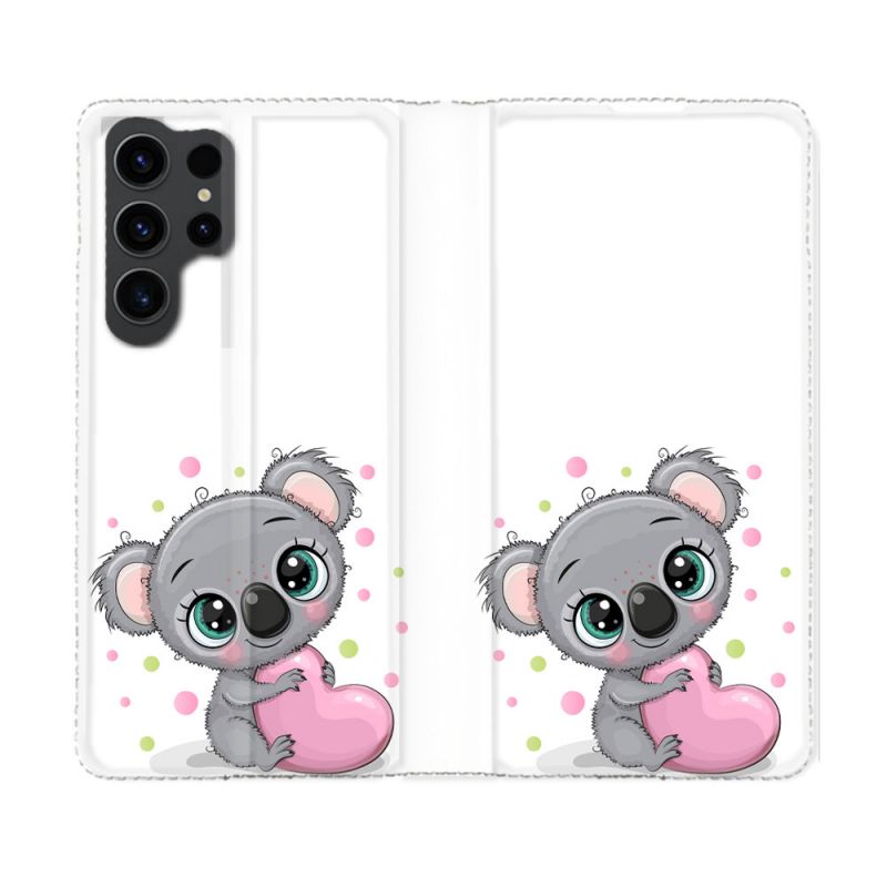 Housse Cuir Portefeuille Pour Samsung Galaxy S23 Ultra Animal Koala Cœur