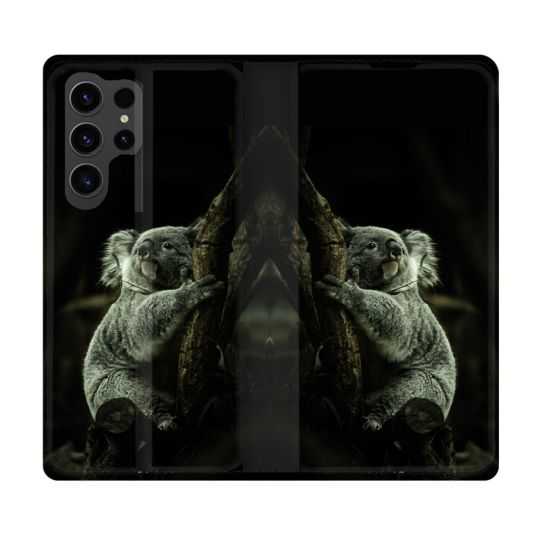 Housse Cuir Portefeuille Pour Samsung Galaxy S23 Ultra Animal Koala Noir