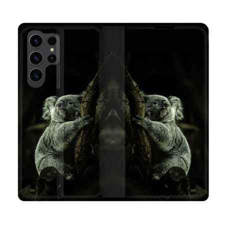 Housse Cuir Portefeuille Pour Samsung Galaxy S23 Ultra Animal Koala Noir