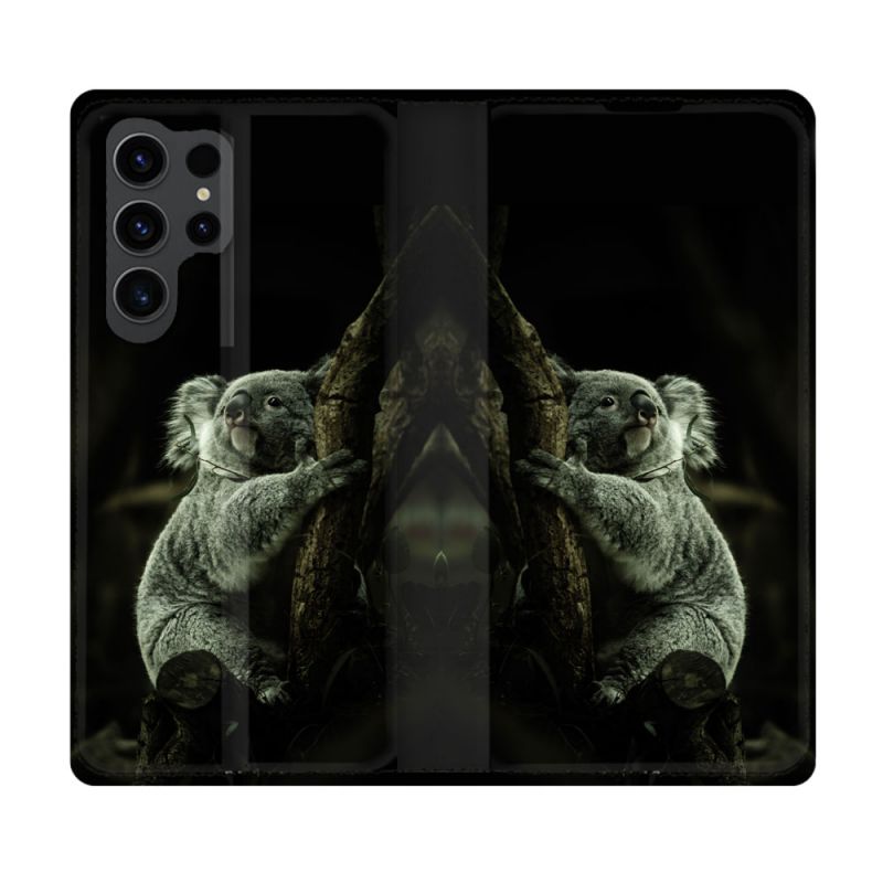 Housse Cuir Portefeuille Pour Samsung Galaxy S23 Ultra Animal Koala Noir
