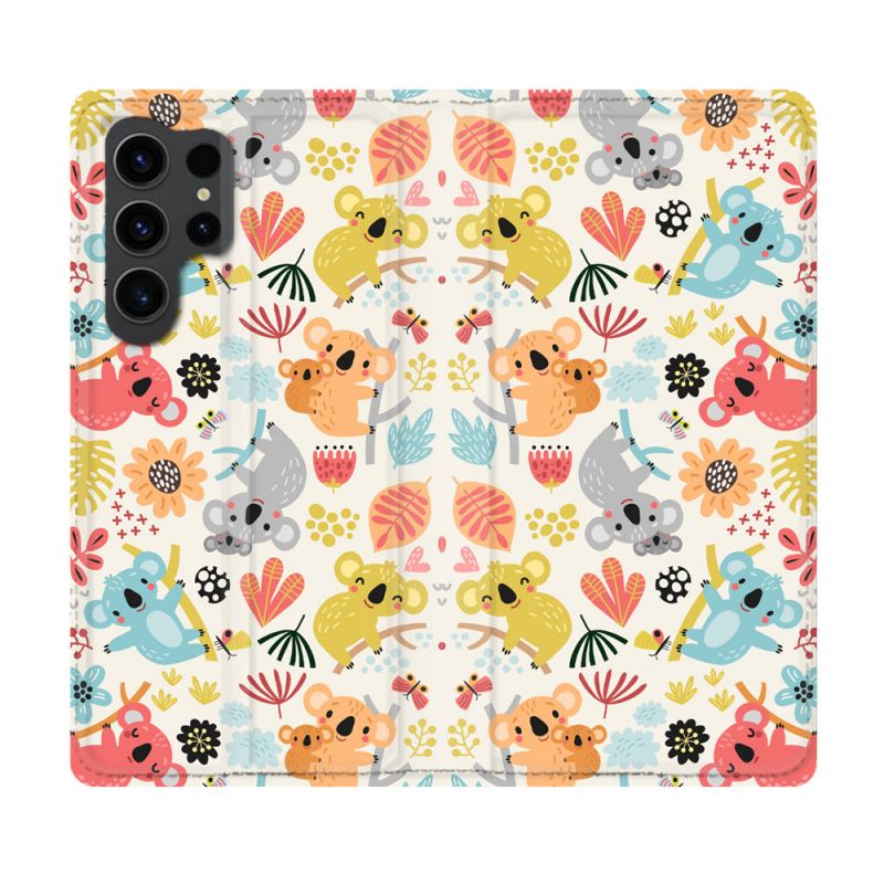 Housse Cuir Portefeuille Pour Samsung Galaxy S23 Ultra Animal Koala Pattern
