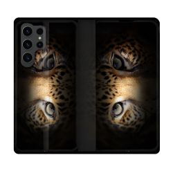 Housse Cuir Portefeuille Pour Samsung Galaxy S23 Ultra Animal Leopard Yeux