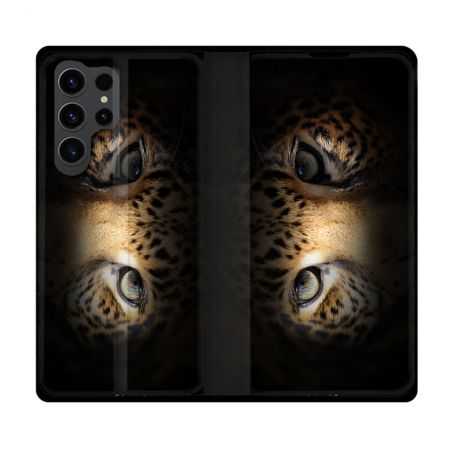 Housse Cuir Portefeuille Pour Samsung Galaxy S23 Ultra Animal Leopard Yeux