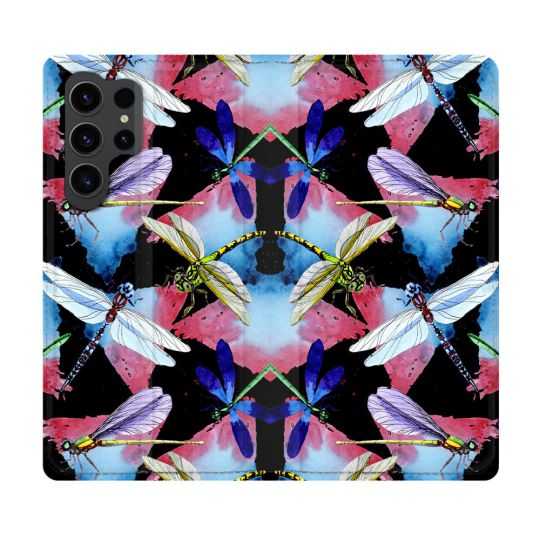 Housse Cuir Portefeuille Pour Samsung Galaxy S23 Ultra Animal Libellule