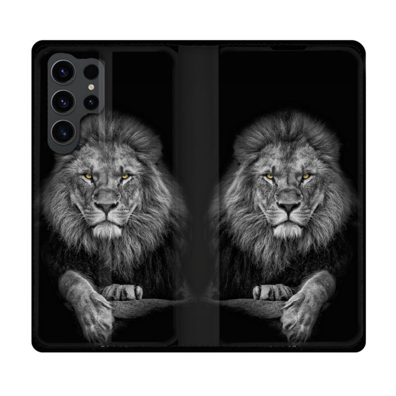 Housse Cuir Portefeuille Pour Samsung Galaxy S23 Ultra Animal Lion Majestueux