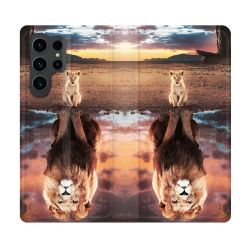 Housse Cuir Portefeuille Pour Samsung Galaxy S23 Ultra Animal Lion Reflet
