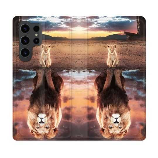 Housse Cuir Portefeuille Pour Samsung Galaxy S23 Ultra Animal Lion Reflet