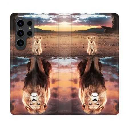 Housse Cuir Portefeuille Pour Samsung Galaxy S23 Ultra Animal Lion Reflet