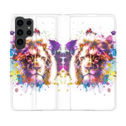 Housse Cuir Portefeuille Pour Samsung Galaxy S23 Ultra Animal Lion Tag