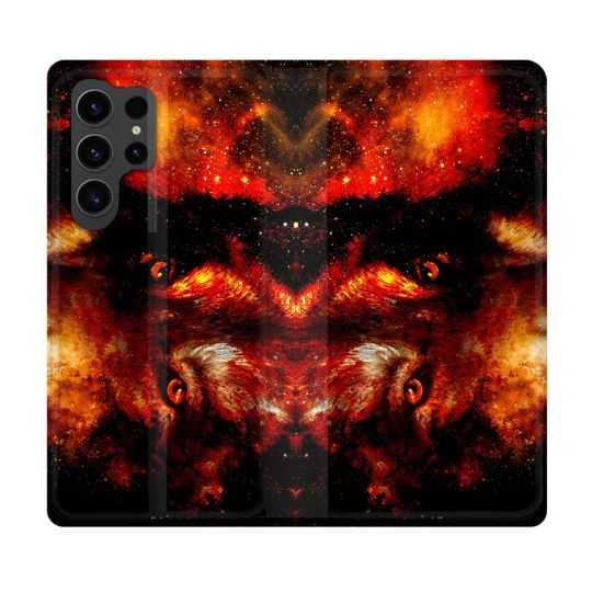 Housse Cuir Portefeuille Pour Samsung Galaxy S23 Ultra Animal Loup Espace