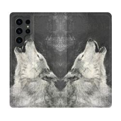 Housse Cuir Portefeuille Pour Samsung Galaxy S23 Ultra Animal Loup Hurlement