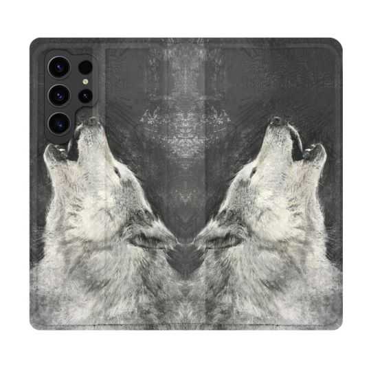 Housse Cuir Portefeuille Pour Samsung Galaxy S23 Ultra Animal Loup Hurlement