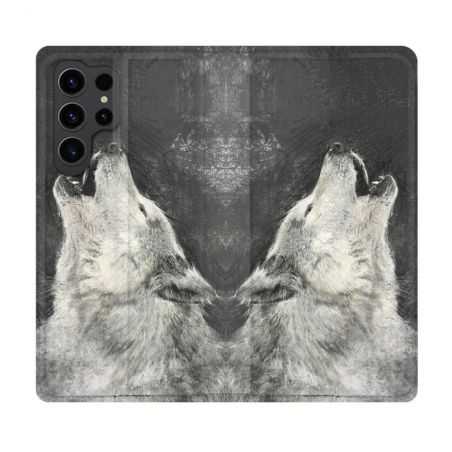 Housse Cuir Portefeuille Pour Samsung Galaxy S23 Ultra Animal Loup Hurlement