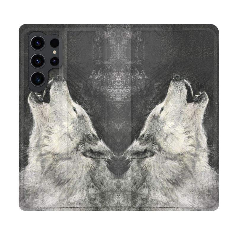 Housse Cuir Portefeuille Pour Samsung Galaxy S23 Ultra Animal Loup Hurlement