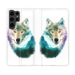 Housse Cuir Portefeuille Pour Samsung Galaxy S23 Ultra Animal Loup Montagne
