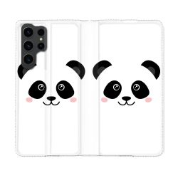 Housse Cuir Portefeuille Pour Samsung Galaxy S23 Ultra Animal Panda Blanc