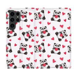 Housse Cuir Portefeuille Pour Samsung Galaxy S23 Ultra Animal Panda Cœur