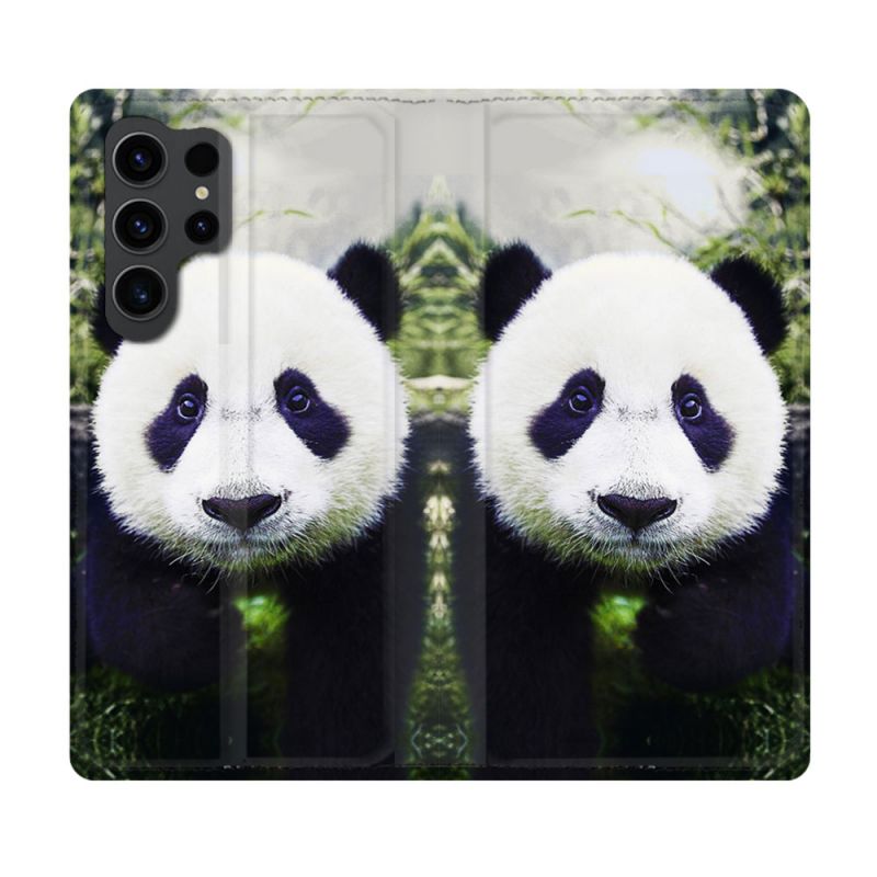 Housse Cuir Portefeuille Pour Samsung Galaxy S23 Ultra Animal Panda Color