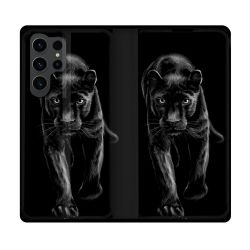 Housse Cuir Portefeuille Pour Samsung Galaxy S23 Ultra Animal Panthère Noire