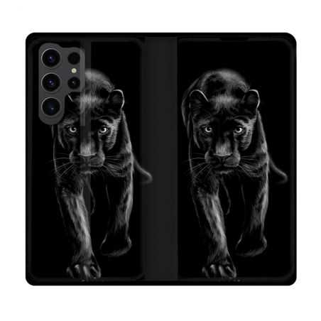 Housse Cuir Portefeuille Pour Samsung Galaxy S23 Ultra Animal Panthère Noire