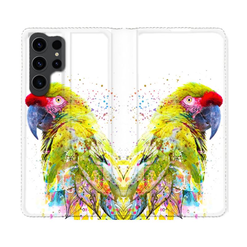 Housse Cuir Portefeuille Pour Samsung Galaxy S23 Ultra Animal Perroquet Jaune