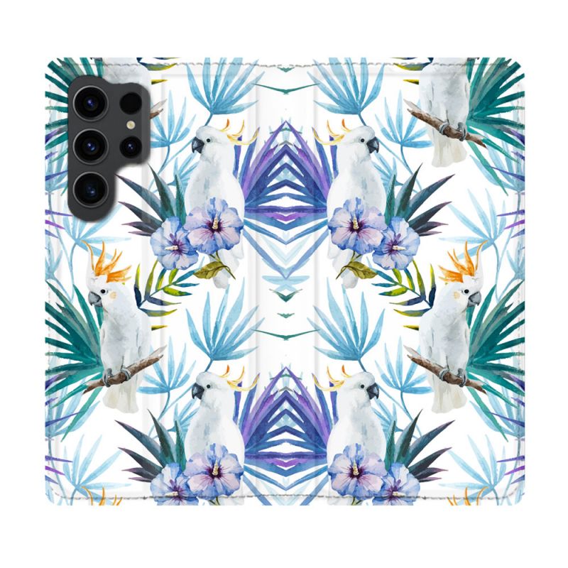 Housse Cuir Portefeuille Pour Samsung Galaxy S23 Ultra Animal Perroquet Peinture