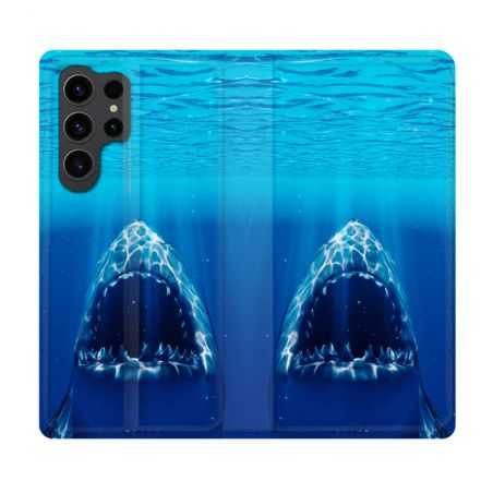 Housse Cuir Portefeuille Pour Samsung Galaxy S23 Ultra Animal Requin Dent