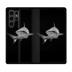 Housse Cuir Portefeuille Pour Samsung Galaxy S23 Ultra Animal Requin Sombre
