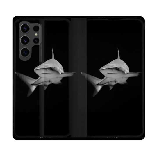 Housse Cuir Portefeuille Pour Samsung Galaxy S23 Ultra Animal Requin Sombre