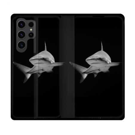 Housse Cuir Portefeuille Pour Samsung Galaxy S23 Ultra Animal Requin Sombre