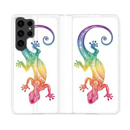 Housse Cuir Portefeuille Pour Samsung Galaxy S23 Ultra Animal Salamandre Color