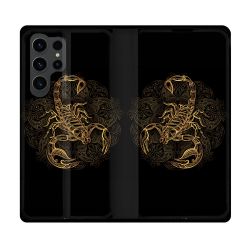 Housse Cuir Portefeuille Pour Samsung Galaxy S23 Ultra Animal Scorpion Fresque