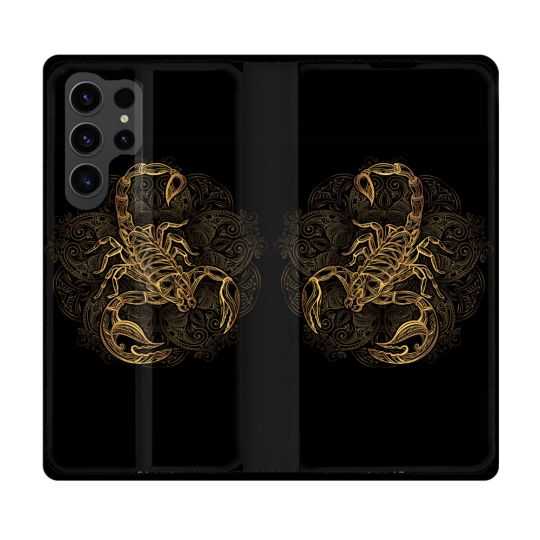Housse Cuir Portefeuille Pour Samsung Galaxy S23 Ultra Animal Scorpion Fresque