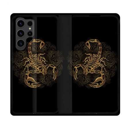 Housse Cuir Portefeuille Pour Samsung Galaxy S23 Ultra Animal Scorpion Fresque