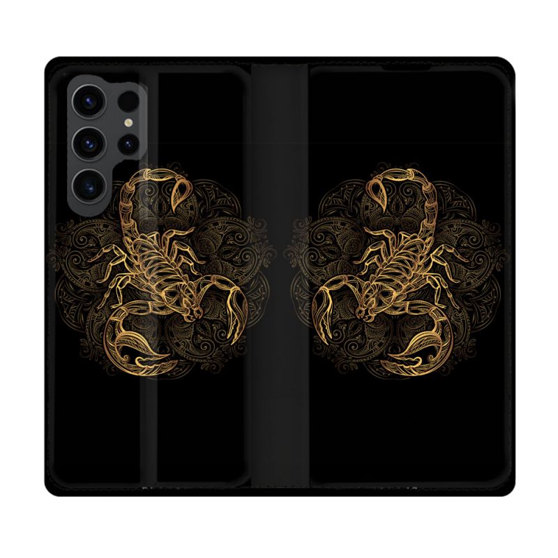 Housse Cuir Portefeuille Pour Samsung Galaxy S23 Ultra Animal Scorpion Fresque