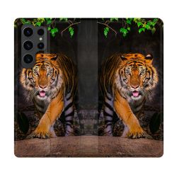Housse Cuir Portefeuille Pour Samsung Galaxy S23 Ultra Animal Tigre Jungle
